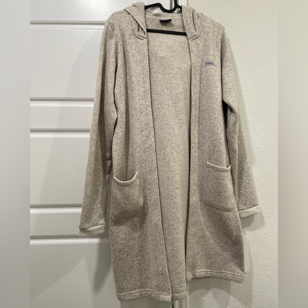 EUC Columbia Tan Cream Medium Hoodie Cardigan Coat Sweater Duster Hiking
